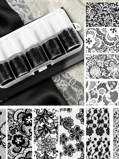 10 Rolls 2.5*50cm Black White Lace Flower Transfer Foil Adhesive Nail Full Wraps DIY Manicure Decoration Professional Nail Art Styling Tool