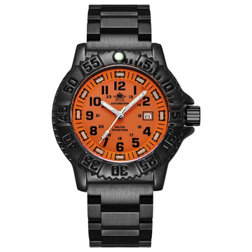 ADDIESDIVE Luxury Men's Quartz Watch Outdoor Sports Luminous Tube Analog Watch 50m Waterproof Stainless Steel Strap Orange Black