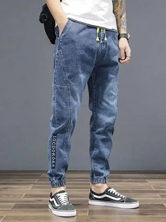 Spring Autumn 2022 New Denim Jeans Men's Elastic Waist Loose Students Teenagers Cowboy Streetwear Harem Leg Long Track Pants Men