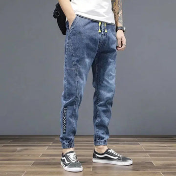 Spring Autumn 2022 New Denim Jeans Men's Elastic Waist Loose Students Teenagers Cowboy Streetwear Harem Leg Long Track Pants Men