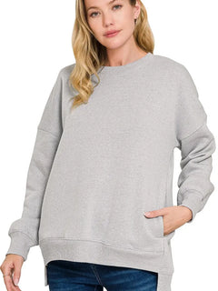 Zenana Full Size Fleece Hi-low Boyfriend Sweatshirts with Pockets Plus Size