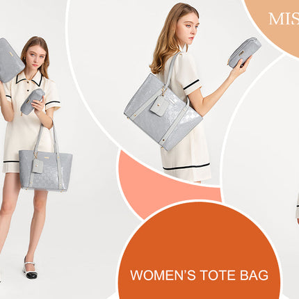 Miss Lulu WOMEN'S Handbag Set, Medium Shopper bag, 3-Piece Set Shoulder Bags FOR WOMEN'S, Elegant Handbag PlatiNum