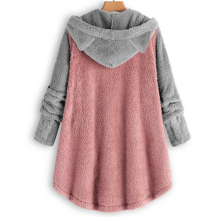 Cat Print Long Hoodies Sweatshirt Women Fleece Warm Button Pocket Pullovers Cat Ear Plus Size Hoodie Top Blouse Sweat Femme