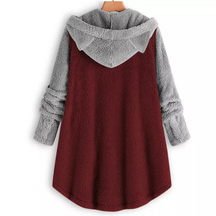 Cat Print Long Hoodies Sweatshirt Women Fleece Warm Button Pocket Pullovers Cat Ear Plus Size Hoodie Top Blouse Sweat Femme