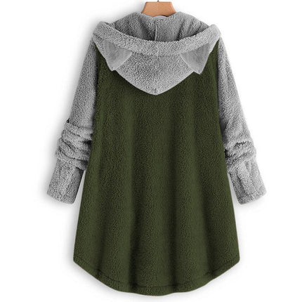 Cat Print Long Hoodies Sweatshirt Women Fleece Warm Button Pocket Pullovers Cat Ear Plus Size Hoodie Top Blouse Sweat Femme