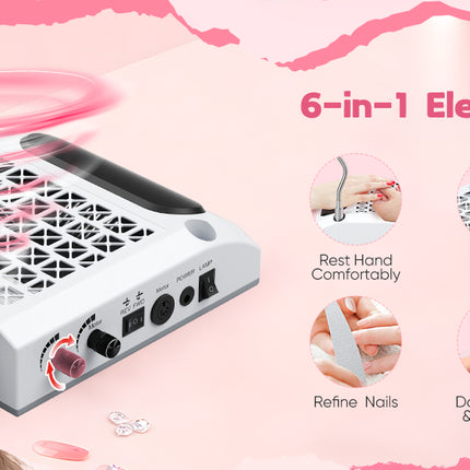 4 In 1 Electric Nail Sander, 30000 RPM Powerful Vacuum Cleaner 80W, 6W Rotating LED Light, Quiet, With Drill Bits And Sanding Bands Dust Brush For Salon Home Nail DIY Use, 220V EU Plug