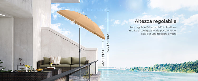 SONGMICS Ombrellone di 160 cm, UPF 50+, Inclinazione Bidirezionale a 30°, Altezza Regolabile, con Borsa da Trasporto, per Balcone Giardino Terrazzo Spiaggia, senza Base
