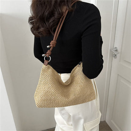 Sac de plage d'été pour femme en paille, sac à main tressé tendance, sac en rotin tissé à la main, sac de plage d'été grande capacité pour femmes et filles