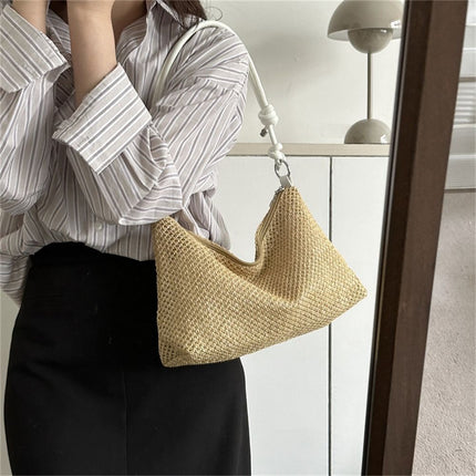 Sac de plage d'été pour femme en paille, sac à main tressé tendance, sac en rotin tissé à la main, sac de plage d'été grande capacité pour femmes et filles