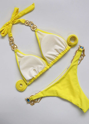 Catene di metallo con scollo all'americana Strass Diamante Bikini Costume da bagno donna Costumi da bagno femminili Due pezzi Bikini set Costume da bagno brasiliano Swim platinumshop