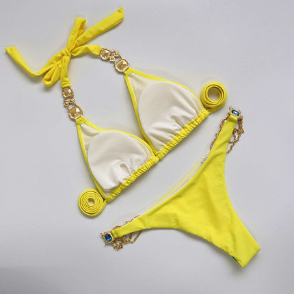 Catene di metallo con scollo all'americana Strass Diamante Bikini Costume da bagno donna Costumi da bagno femminili Due pezzi Bikini set Costume da bagno brasiliano Swim platinumshop