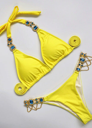 Catene di metallo con scollo all'americana Strass Diamante Bikini Costume da bagno donna Costumi da bagno femminili Due pezzi Bikini set Costume da bagno brasiliano Swim platinumshop