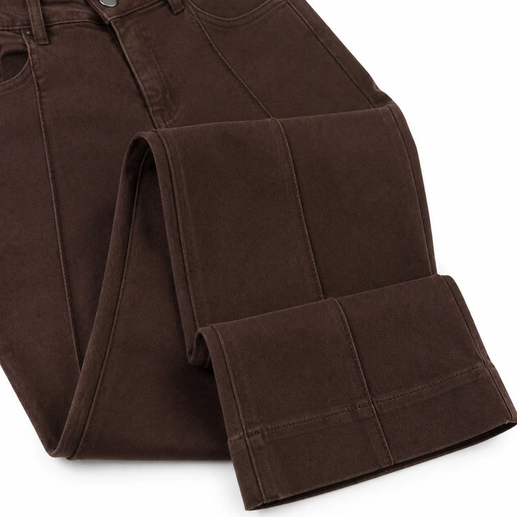 Women's Jeans High Waist Wide Leg Denim Brown Coffee Central Stitch Detail Soft Structured Stylish Casual For Office And Quotidians YW‑1882F