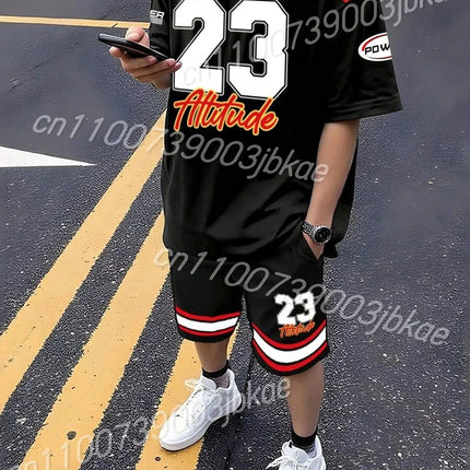 Men's CALIFORN NO.23 short-sleeved T-shirt and shorts set Women's gradient V-neck short-sleeved T-shirt