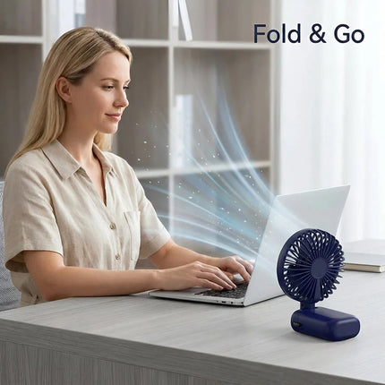 Ventilatore Portatile 3 in 1 Pieghevole USB Ricaricabile Mini Ventilatore da Tavolo con Display Digitale LED 5 Velocità Regolabili 90° °   Ventilatore Inclinabile per Casa, Ufficio e Esterni