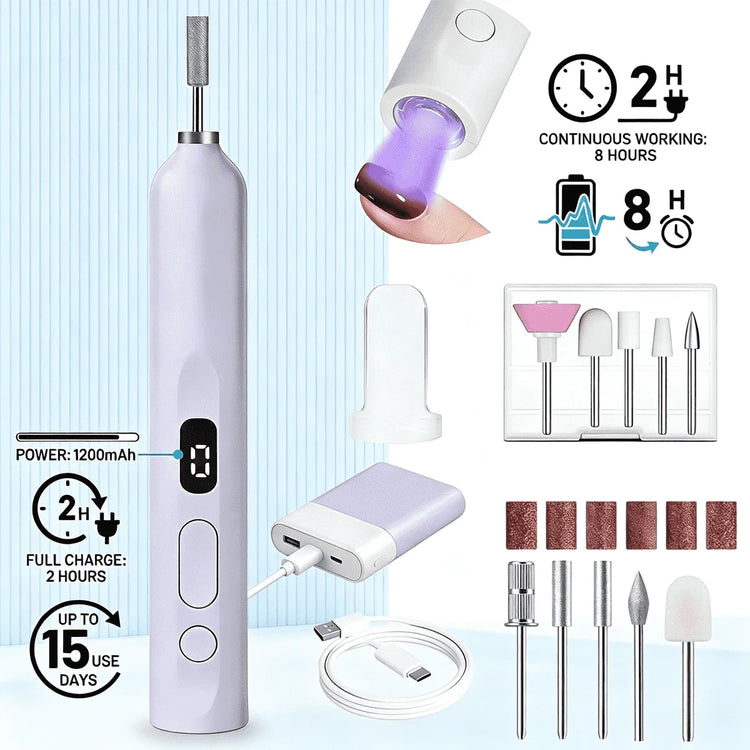 Cordless Nail Drill Electric Nail File Kit, Rechargeable Efile Set, Portable Acrylic Gel Nail Polish Remover Machine, Pedicure Manicure Tool, 11 Bits, 6 Sanding Bands, Salon Home