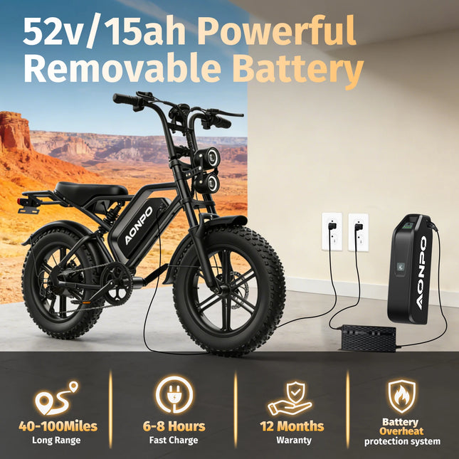 AONPO Electric Bicycle for Adults, 2000W Peak Power Motor, 52V15Ah Battery, Off-Road Mountain Bike, 20*4.0 Inch Fat Tires, E-Bike