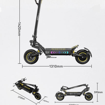 Monopattino elettrico OOTD T10PRO con motore da 2600W, 60 km/h, batteria al litio 52V 23.4Ah, illuminazione ambientale, freno idraulico