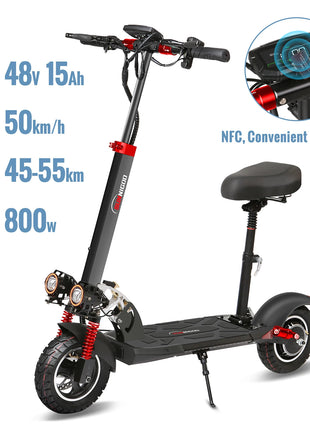 Monopattino Elettrico SUNNIGOO per Adulti con Blocco NFC, Motore Potente 48V 800W, Sedile Rimovibile, Pieghevole, Batteria 15Ah, Autonomia 55km