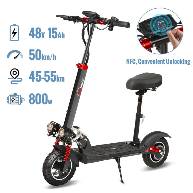 Monopattino Elettrico con Motore 800W, Batteria 48V13AH, Sedile Rimovibile, Pneumatici 10\", per Pendolari Urbani e Fuoristrada, Pieghevole