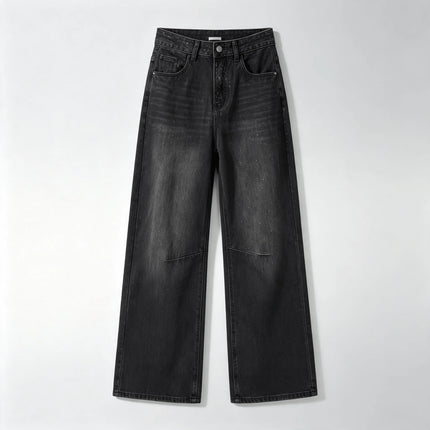High Waist woman Jeans Barrel Model Black Denim Vintage Wash Sparse Brilliant Detail large trousers Leg Curved Streetwear Y2K Fashion Casual Outfits YW-1842
