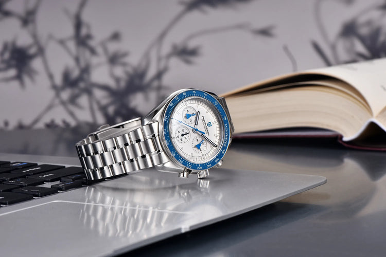 PAGANI DESIGN New Moon Watch Fashion ice blue Orologi al quarzo di lusso per uomo Cronografo da polso in acciaio inossidabile Regali per le vacanze Spedizione locale UE