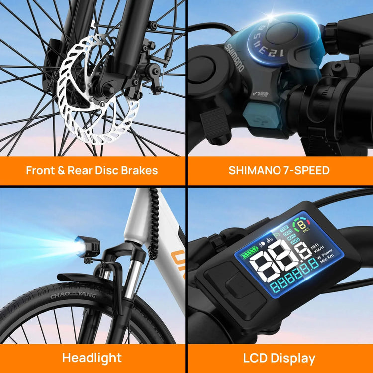 Urlife E26 750W Peak Bicicletta Elettrica per Pendolari a Lungo Raggio, Pneumatici 26×2 Pollici, Batteria al Litio Rimovibile ad Alta Capacità 36V 13Ah, 7 Velocità, Freno Idraulico, Display LCD