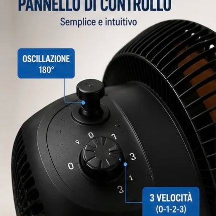 Ventilatore Turbo a Piantana 60W Ø35 cm – Oscillazione 180° e Altezza Regolabile 84-114 cm