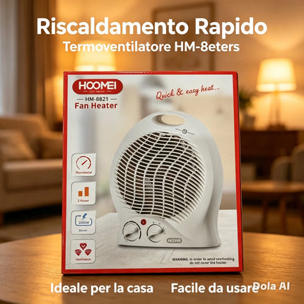 2000W Fan Heater Portable Electric Space Heater with Thermostat, Tabletop Electric Heater for Home and Office, Overheat Protection