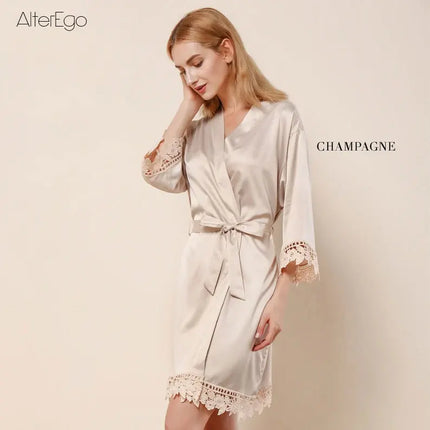 Indumenti da notte estivi personalizzati in pizzo Sposa e damigella d'onore Abito da sposa Abito personalizzato Champagne Kimono Accappatoio in seta Abito da notte in raso