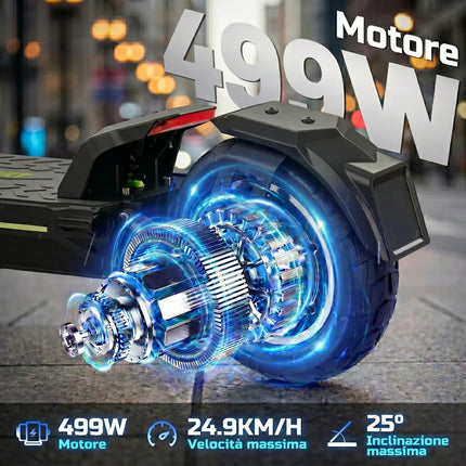 Monopattino Elettrico Adulto, Scooter Elettrico Pieghevole, Velocità Fino a 24.9 Km/h, 40Km di Autonomia, 10" Pneumatici Solidi, Carico massimo 120 kg, Doppia frenata