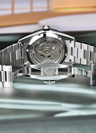 Orologio automatico di lusso Blue DESIGN Ice Blue per uomo, orologio da polso meccanico in acciaio inossidabile, impermeabile, vetro zaffiro AR, consegna locale
