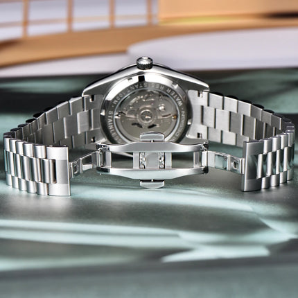 Orologio automatico di lusso Blue DESIGN Ice Blue per uomo, orologio da polso meccanico in acciaio inossidabile, impermeabile, vetro zaffiro AR, consegna locale