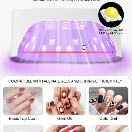 168W UV LED Nail Lamp Rechargeable Nail Dryer with Large LCD Display Professional Gel Curing Lamp 4 Timer Auto Sensor for Salon