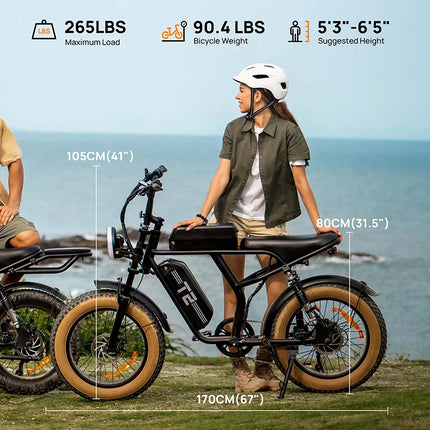 Bicicletta Elettrica URLIFE T2 con Pneumatici Larghi per Adulti, Batteria al Litio Rimovibile 48V 15.6Ah, Autonomia 100KM, Ruote 20×4 Pollici, E-bike Fuoristrada con Doppio Freno a Disco, Spedizione Gratuita