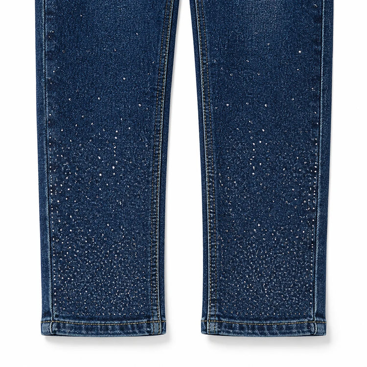 Skinny Women's Jeans High Waist with Blurred Rhinestones on the ankles, Dark Blue Denim Casual Wash, Glamorous Tight pants for Going Out and Party, XS‑XL Selling Individually FX5024