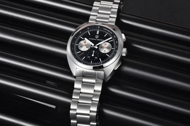 PAGANI DESIGN Nuovo Orologio da Uomo Turtle Back Cronografo al Quarzo con Vetro Zaffiro e Bracciale, Movimento Giapponese VK63, Spedizione Locale