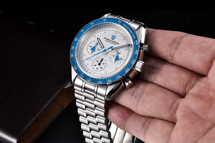 PAGANI DESIGN New Moon Watch Fashion ice blue Orologi al quarzo di lusso per uomo Cronografo da polso in acciaio inossidabile Regali per le vacanze Spedizione locale UE