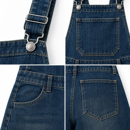 Women's Trendy Vintage Wash Balloon-Leg Denim Overalls, Adjustable Suspenders, Loose-Fitting Pants with Practical Pockets That Flatter the Figure, Urban Casual Streetwear Style, Durable Denim Fabric, Ideal for Spring and Autu