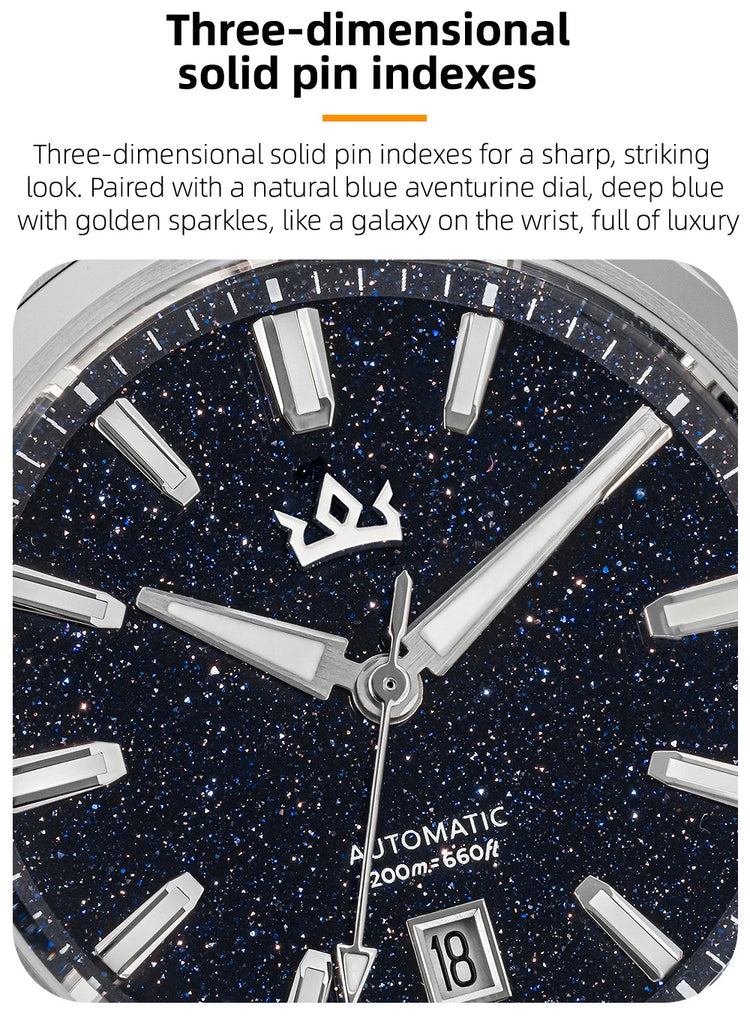 ADDIESKIN K010 Men's Automatic Watch Natural Stone Dial Tiger Eye Turquoise Goldstone Sapphire Crystal Miyota 9015 BGW9 Luminous