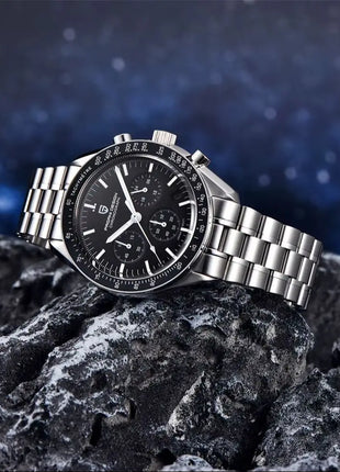 2026 Nuovi PAGANI DESIGN Uomo Luna orologi di lusso orologio al quarzo Uomo nero Automatico Data Velocità Cronografo impermeabile in acciaio inox Wristwathch Spedito localmente in Europa