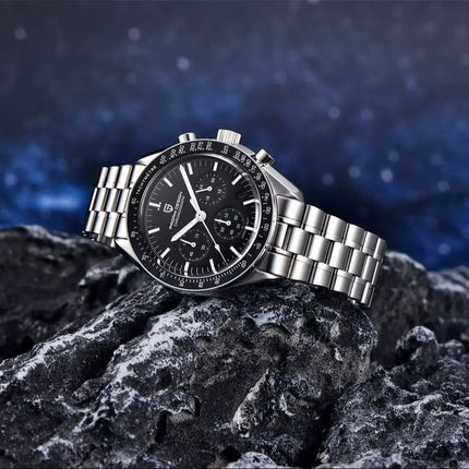 2026 Nuovi PAGANI DESIGN Uomo Luna orologi di lusso orologio al quarzo Uomo nero Automatico Data Velocità Cronografo impermeabile in acciaio inox Wristwathch Spedito localmente in Europa