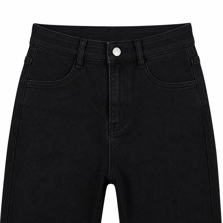Women’s high-waisted wide-leg black jeans, dark washed denim with elastane, casual large trousers for the city, office, and outings, figure-flattering fit, comfortable fabric that doesn’t constrict FX1338-1