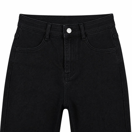 Women’s high-waisted wide-leg black jeans, dark washed denim with elastane, casual large trousers for the city, office, and outings, figure-flattering fit, comfortable fabric that doesn’t constrict FX1338-1
