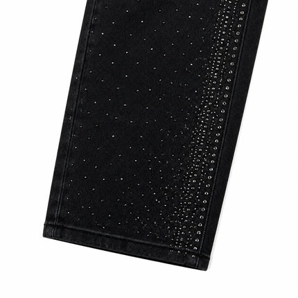 Women's Banana High Waist Denim Jeans Black Washed Rhinestones Decorative pants Wings Wide Glitter Streetwear For Urban Releases Look Fashion Glam FX5429-1