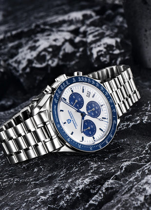 PAGANI DESIGN Nuovo Orologio da Uomo al Quarzo Orologio Luna Dorata Cronografo Sportivo VK63 con Zaffiro AR Luminoso Spedizione Locale