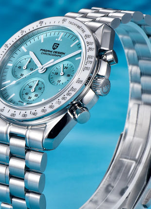 PAGANI DESIGN New Moon Watch Fashion ice blue Orologi al quarzo di lusso per uomo Cronografo da polso in acciaio inossidabile Regali per le vacanze Spedizione locale UE