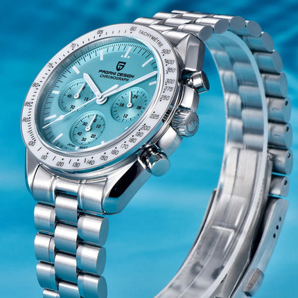 PAGANI DESIGN New Moon Watch Fashion ice blue Orologi al quarzo di lusso per uomo Cronografo da polso in acciaio inossidabile Regali per le vacanze Spedizione locale UE