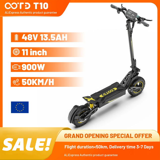 Monopattino Elettrico Pieghevole per Adulti OOTD T10, Motore da 900W e Batteria da 13.5Ah, Autonomia 45-60km, Ruote da 11 Pollici per Tutti i Terreni