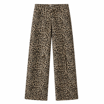 High Waist Wide Leg Jeans woman Leopard printing Denim Vintage Loose Comfortable Fashion Look For City Party Daily Outings FX5319-1